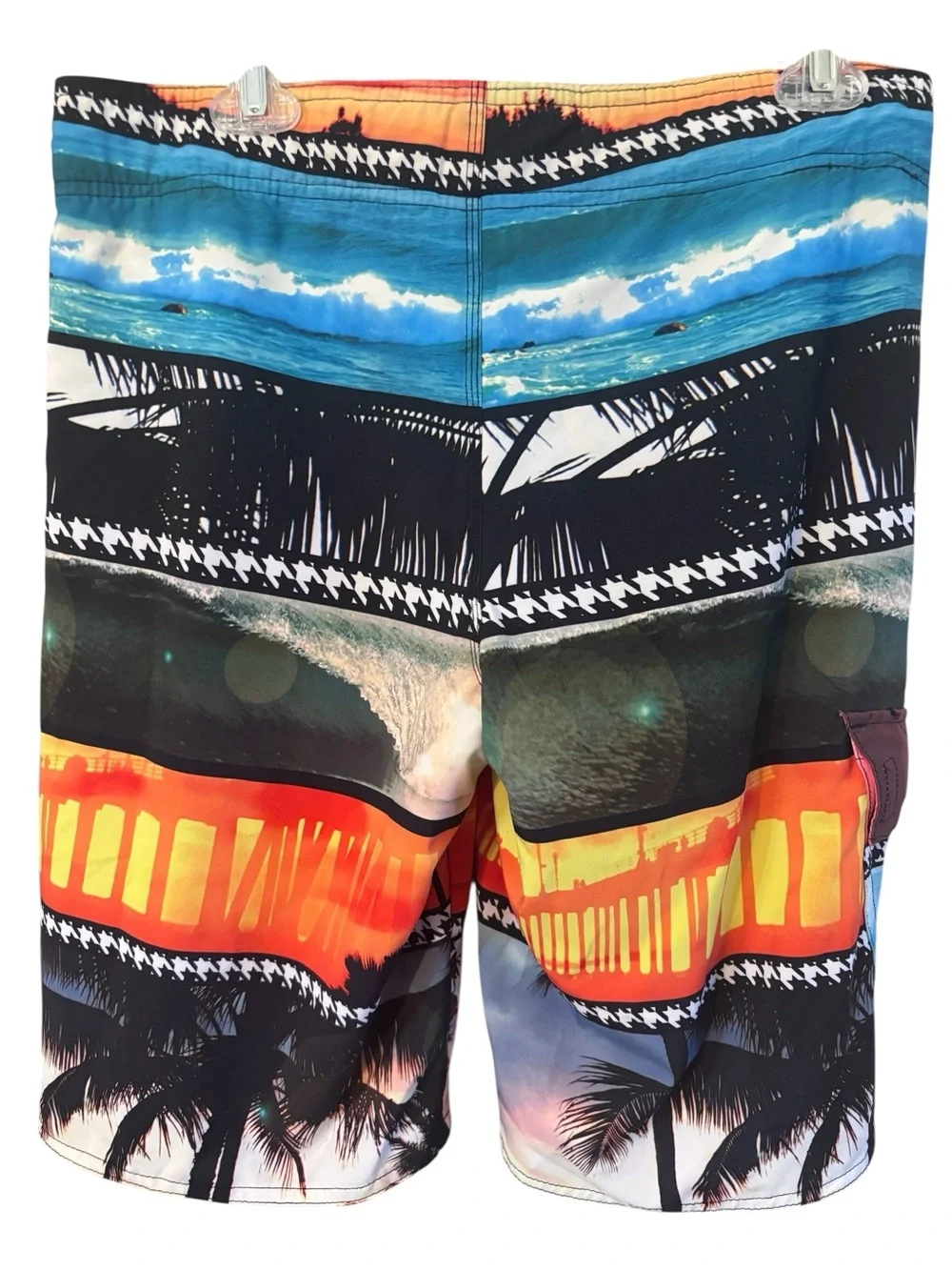 Hang Ten Board Shorts Mens Small MultiColor Tropical Print Mesh Lined  Tie Waist